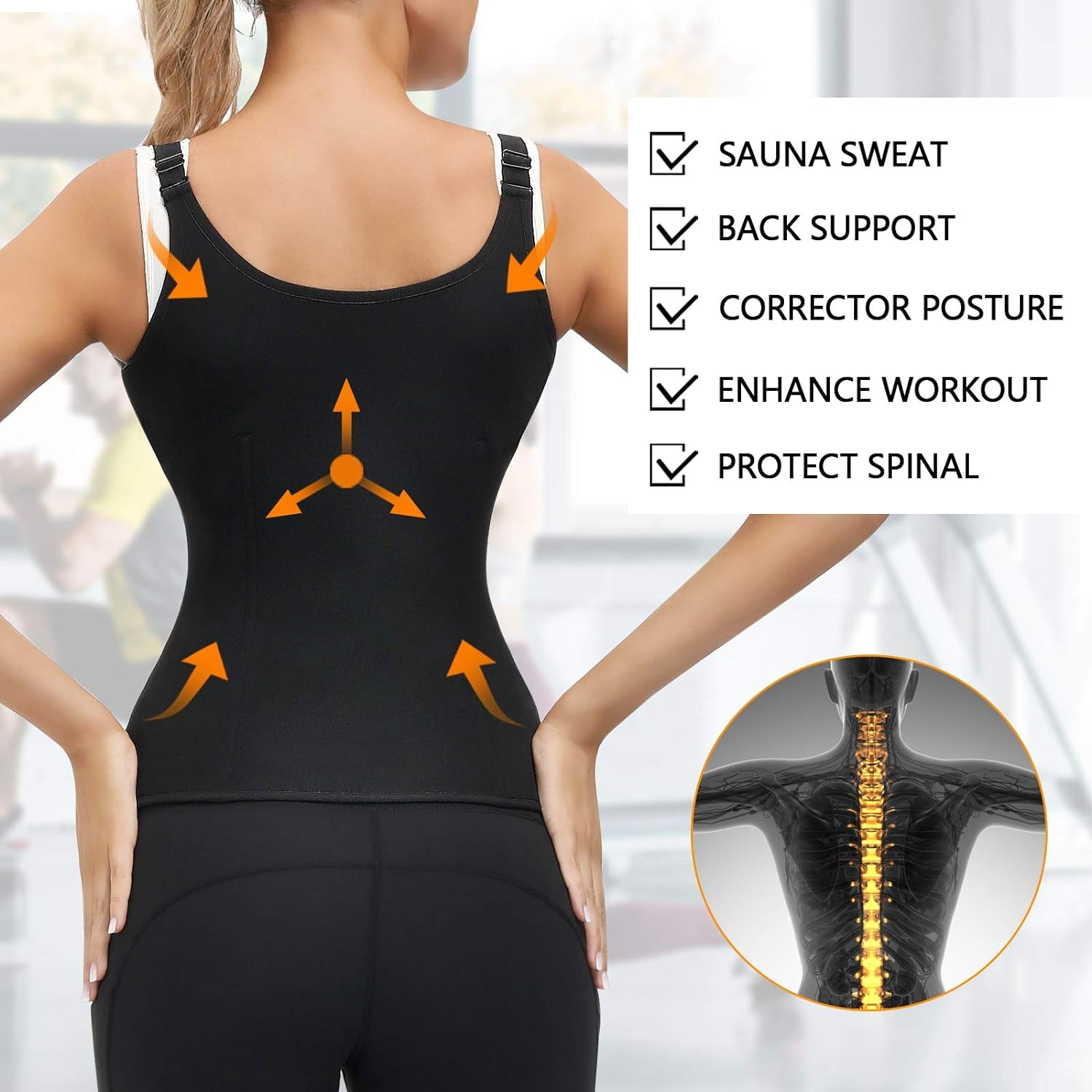 Waist Trainer Women Cincher Corset - Vest Trimmer Body Shaper - Shapewear Sports Girdle Sweat Belt Tank Top with Strap Zipper