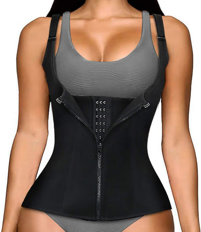 Waist Trainer Women Cincher Corset - Vest Trimmer Body Shaper - Shapewear Sports Girdle Sweat Belt Tank Top with Strap Zipper