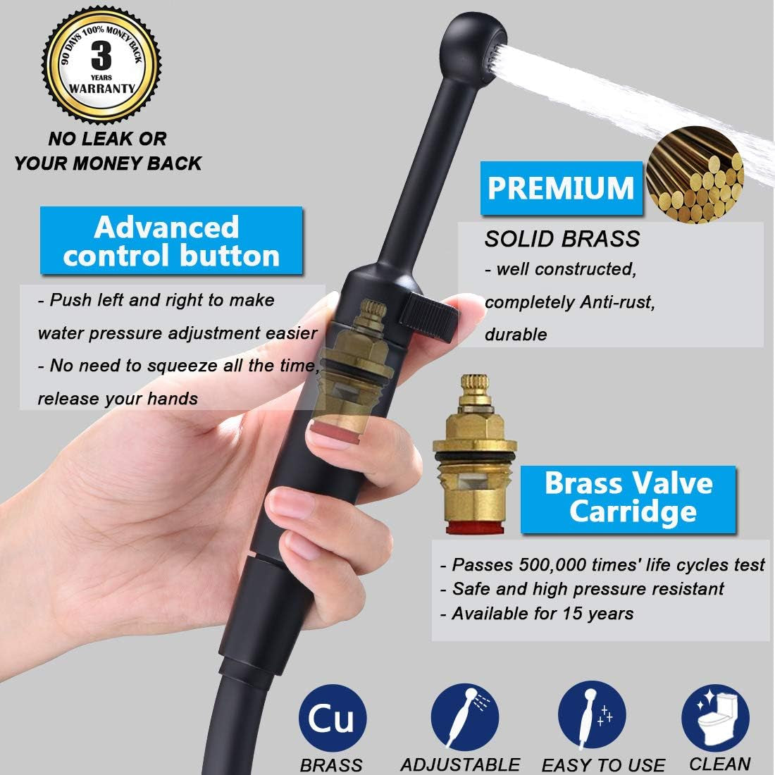 Cloth Diaper Sprayer for Toilet,  Handheld Bidet Sprayer for Toilet Water Sprayer, Premium Solid Brass Matte Black Bathroom Bidet Spray Toilet Jet Spray-Easy to Install with Complete Kit