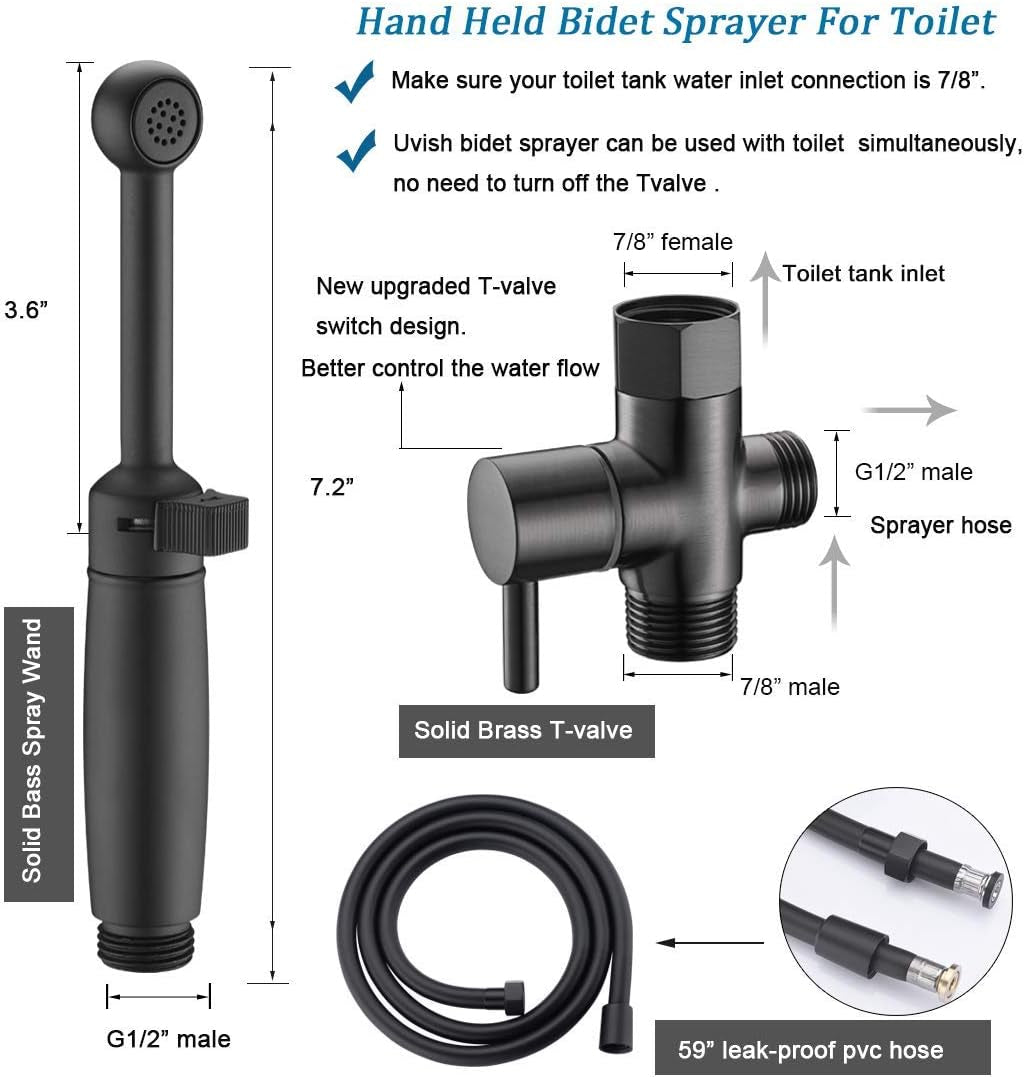 Cloth Diaper Sprayer for Toilet,  Handheld Bidet Sprayer for Toilet Water Sprayer, Premium Solid Brass Matte Black Bathroom Bidet Spray Toilet Jet Spray-Easy to Install with Complete Kit