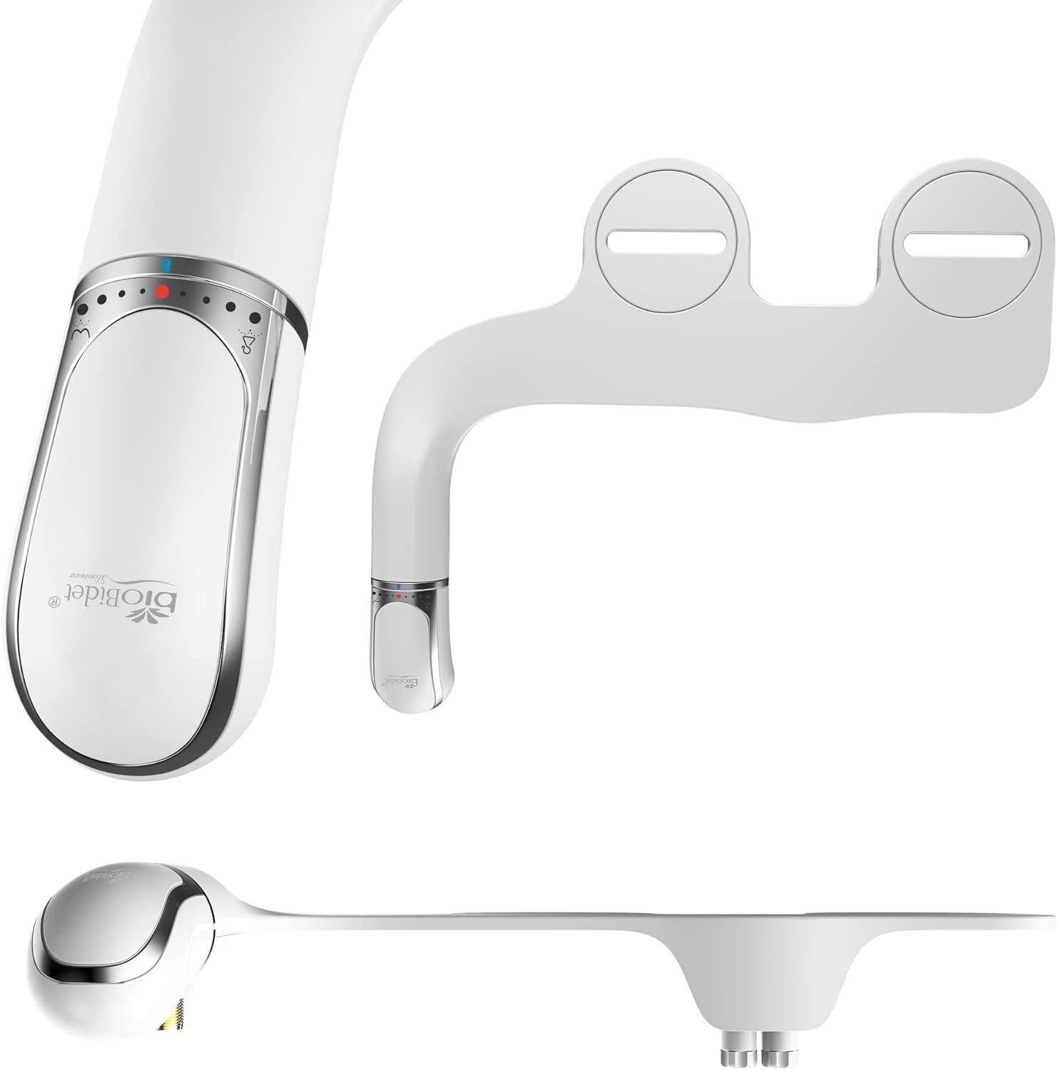 Slimtwist Bidet Attachment for Toilet, Non Electric, Retractable Dual Nozzles, Adjustable Water Pressure, Splash Guard, Easy Install, White