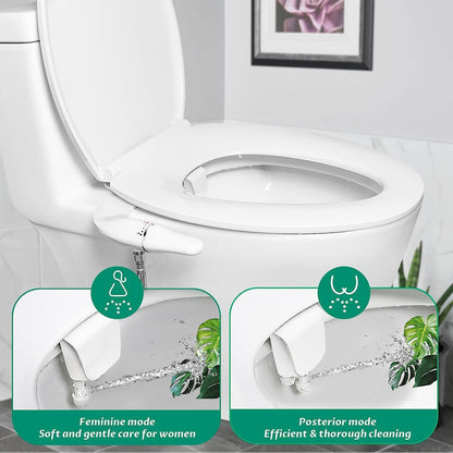 Ultra-Slim Bidet Attachment, Non-Electric Dual Nozzle (Frontal & Rear Wash) Adjustable Water Pressure Fresh Water Bidet Toilet Seat Attachment with Brass Inlet, Easy to Install (White-Silver)