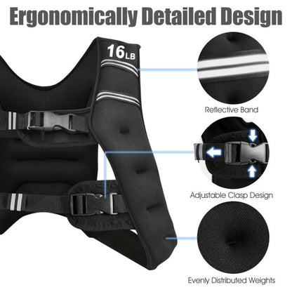 Workout Weighted Vest with Mesh Bag Adjustable Buckle-16 Lbs